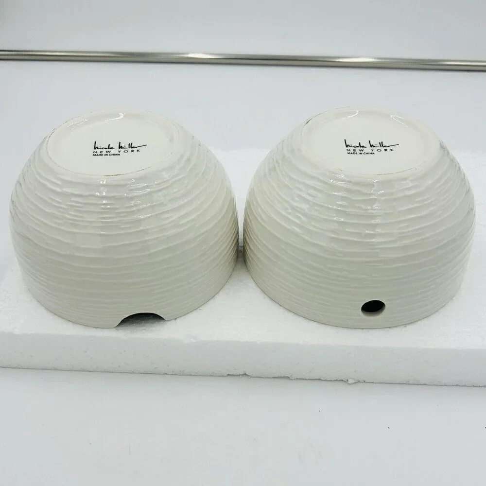 Nicole Miller Ceramic Ivory Noodle Soup Ramen Bowl Set of 2 (6.25x3.75)